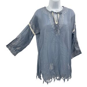 Letarte Handmade Swim Cover Up Tunic size XS Blue Embroidered Beach Resortwear